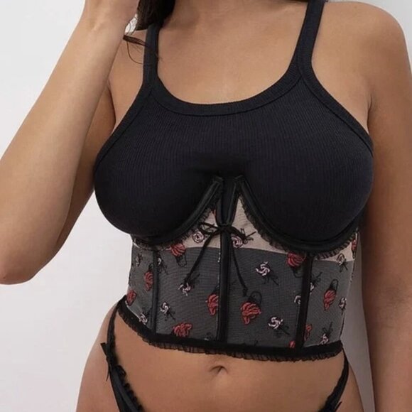 For Love & Lemons Black Floral Lace Corset Top Women’s M NWT - Picture 12 of 12